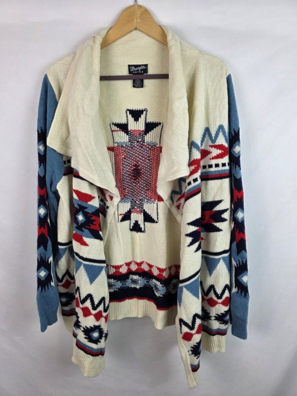 Wrangler Retro Womens Cardigan Sweater Size Medium Open Front Aztec Southwest